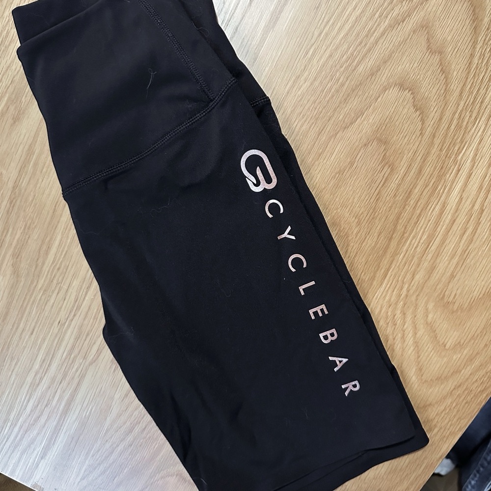 Cyclebar Black Bike Shorts with Light Pink Logo
